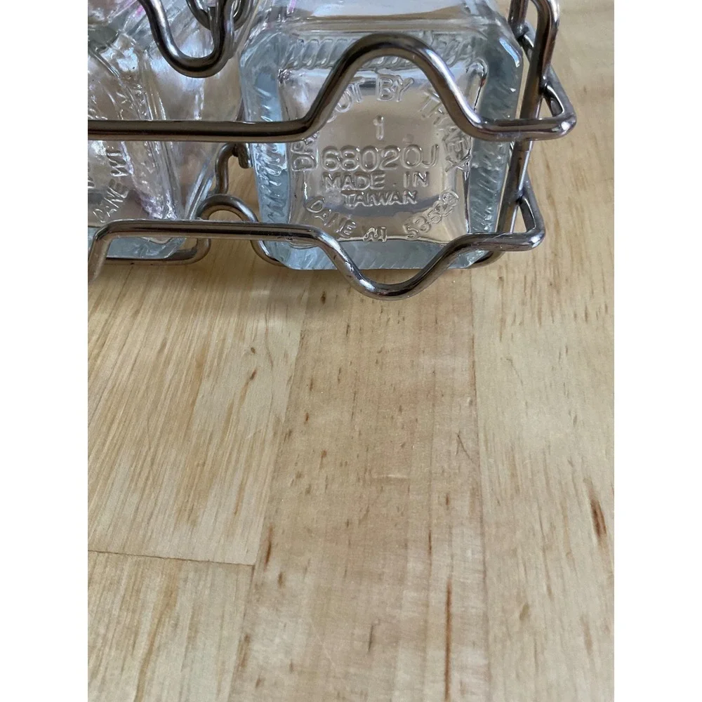 Traex Glass Oil and Vinegar Cruet Set with Chrome Wire Caddy 68020J Clear 3pc